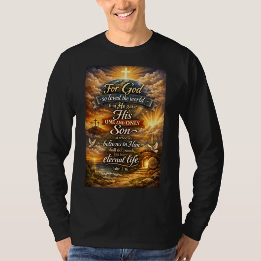 Bible Verse John 3:16 Men's Long Sleeve Tee Shirt (Voorkant)