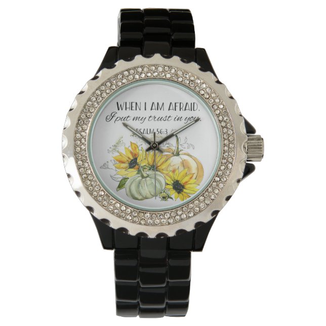 Bible Verse Psalm Sunflower Watch Horloge (Voorkant)
