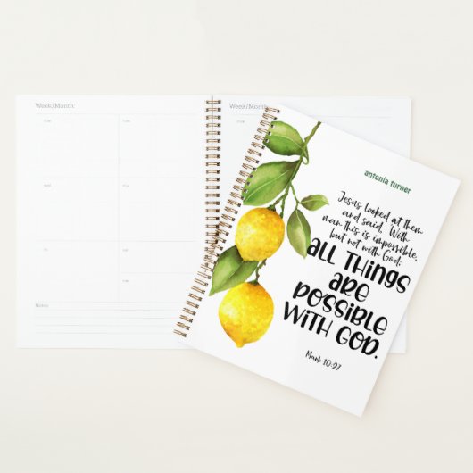 Bible verset Écriture Lemon Planner (Devant avec enveloppe)