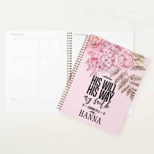 Bible Verset Floral Rose Pampas Planner (Devant avec enveloppe)