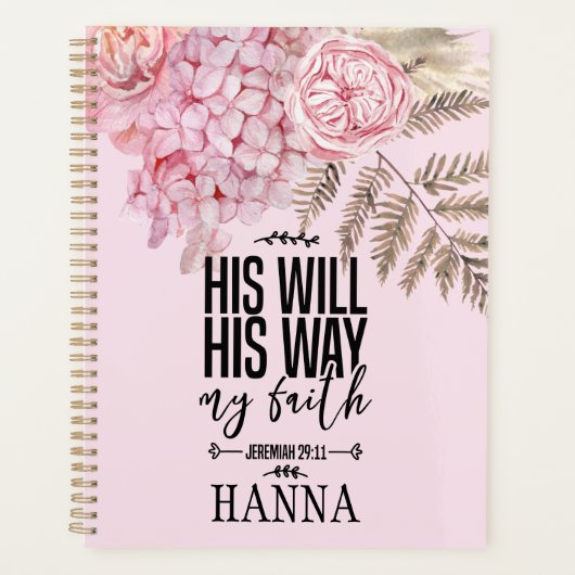 Bible Verset Floral Rose Pampas Planner (Devant)