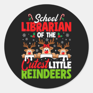 Bibliothecaris van de Schattigee Rendieren Kerstsc Ronde Sticker
