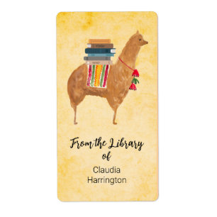 Bibliotheek Alpaca Schattig Vintage Geïnspireerd E Etiket
