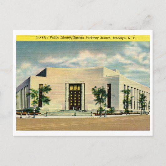 Bibliotheek, Brooklyn, New York Vintage Briefkaart (Voorkant)