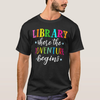 Bibliotheek waar het avontuur begint met de lezer  t-shirt