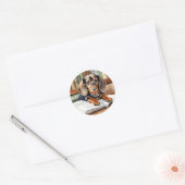  Bibliotheek Waterverf Dachshund Ronde Sticker (Envelop)