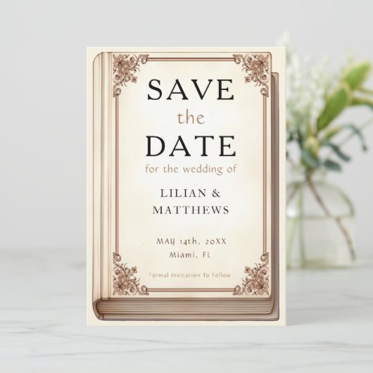 bibliotheekboek Elegant Scrollwork Sprookje Save The Date (Staand voorkant)