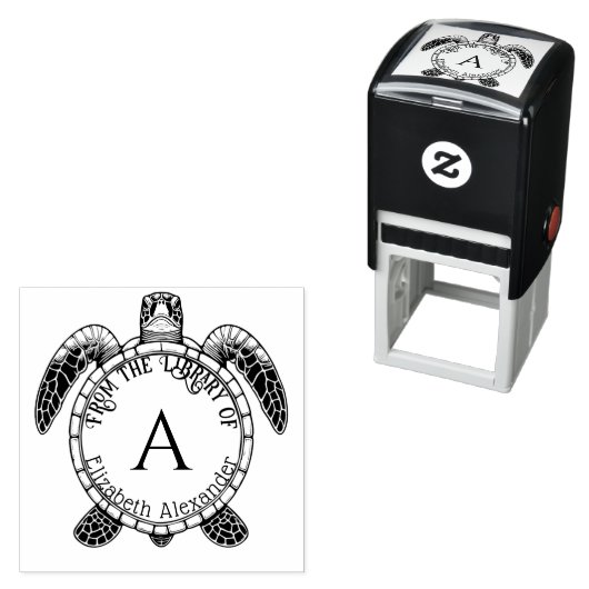 Bibliotheekboek met naam en initialen van zeeschil zelfinktende stempel (In situ)