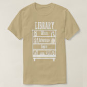 Bibliotheekboeken waar het avontuur begint t-shirt (Design voorkant)