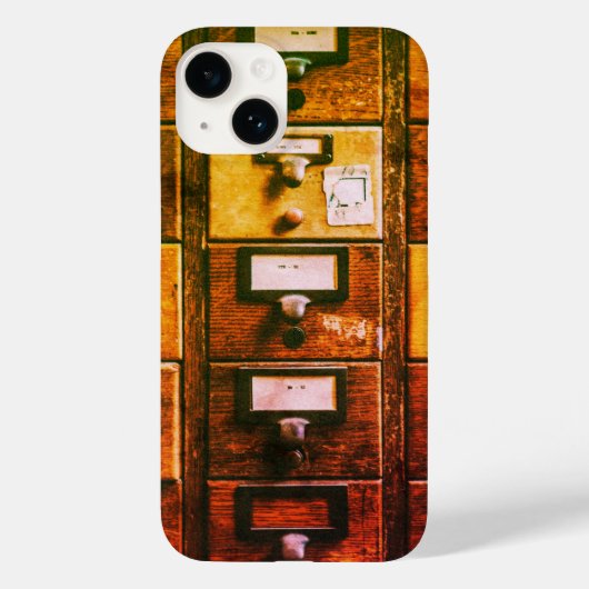  bibliotheekcataloguskast met bruin hout Case-Mate iPhone case (Achterkant)
