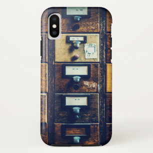 bibliotheekkaart catalogus houten kastlade iPhone XS hoesje