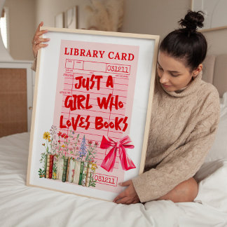 Bibliotheekkaart Heet Meisje Leest Boeken Foto Afdruk