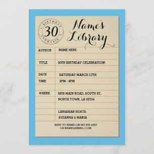 Bibliotheekkaartje Birthday Party Blue Invite Kaart