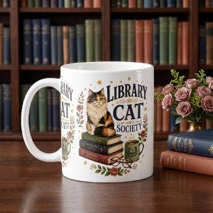 Bibliotheekkat Vereniging Boekachtige Calico Wit Mok