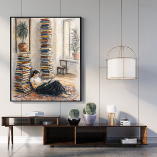 Bibliotheekkunst   boek stapel   lezersgeschenk poster