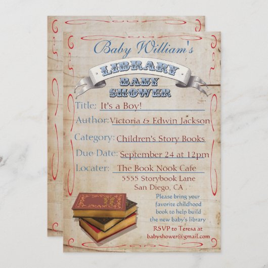 Bibliothèque Livre Bébé Douche Invitations (Devant / Derrière)