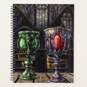Bibliothèque médiévale gothique verte rouge Goblet