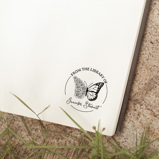 Bibliothèque Papillon Fleur Livre Tampon