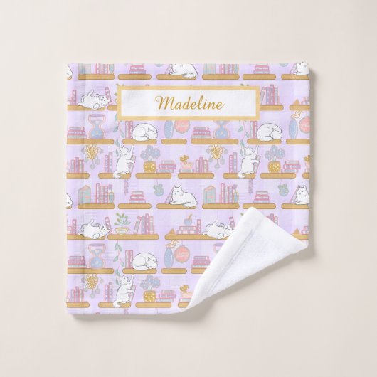 Bibliothèque Personnalisée de Chat Pastel Violet L (Gant de toilette)