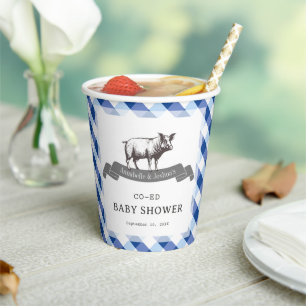 Bibs & Ribs BBQ Landelijke Navy Gingham Baby Showe Papieren Bekers