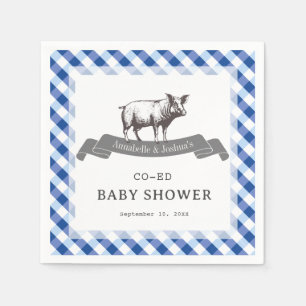 Bibs & Ribs BBQ Rustic Navy Geruite Baby Shower Servet