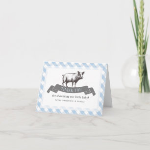 Bibs & Ribs BBQ Rustiek Blauw Gingham Baby shower Bedankkaart