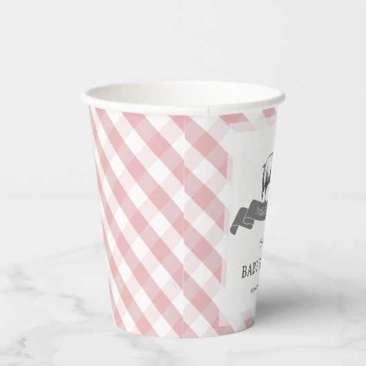 Bibs & Ribs BBQ Rustiek Roze Gingham Baby shower Papieren Bekers (Rechts)