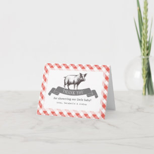 Bibs & Ribs BBQ Rustieke Rode Gingham Baby Shower Bedankkaart