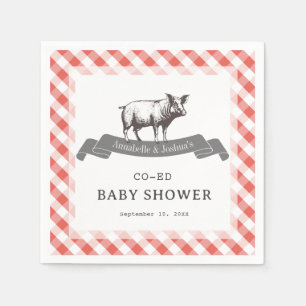 Bibs & Ribs BBQ Rustieke Rode Gingham Baby Shower Servet