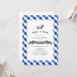 Bibs & Ribs Rustic Navy Gingham Gezamenlijke Baby Kaart