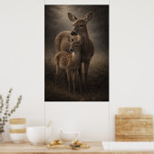 Biche et faon | Art de la faune cervine | Affiche (Cuisine)