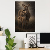 Biche et faon | Art de la faune cervine | Affiche (Bureau à domicile)