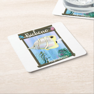 Bicheno Tasmanië vintage reisposter Vierkante Kartonnen Onderzetter