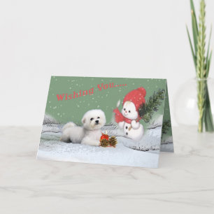 Bichon die u vrolijke Kerstmiskaarten wensen Feestdagen Kaart