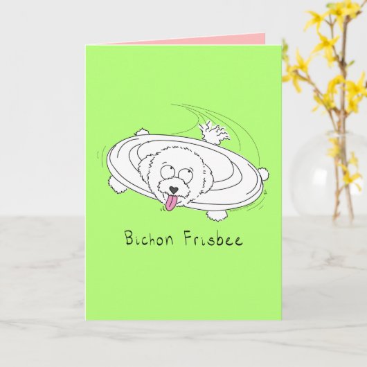 Bichon Frisbee - Funny Bichon Frise Dog Card Kaart (Gele Bloem)