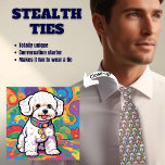 Bichon Frise Amoureux des chiens Cravate furtive<br><div class="desc">De loin,  cela ressemble à une cravate masculine typique,  mais tout près c'est Bichon Frise LOVE. Un mignon chien blanc conçu sur des couleurs vives et ludiques. contenu généreux.</div>