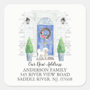 Bichon Frise Blue Door New Address Étiquette Stick