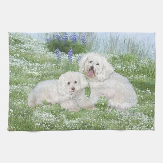 Bichon Frise Bluebonnets Theedoek (Horizontaal)