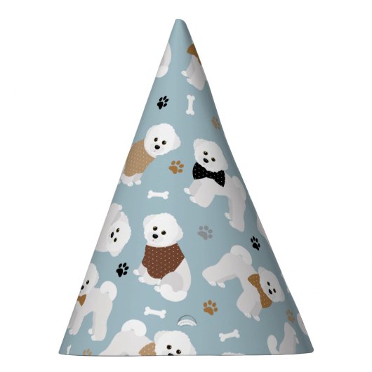 Bichon Frise Botten en Paws Blue Feesthoedjes (Rechts)