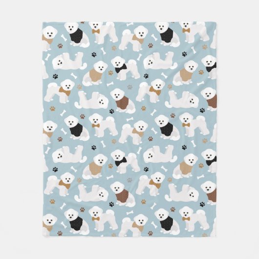 Bichon Frise Botten en Paws Blue Fleece Deken (Voorkant)
