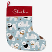 Bichon Frise Botten en Paws Blue Grote Kerstsok (Voorkant)