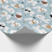 Bichon Frise-Botten en paws Blue Wrapping Paper Cadeaupapier (Hoek)