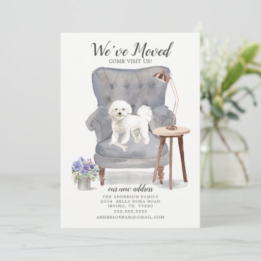 Bichon Frise Chien Nous avons Déménagé Faire-part (Debout devant)