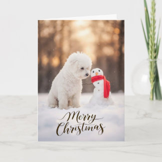 Bichon Frise Christmas Snowman Feestdagen Kaart