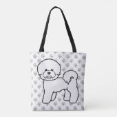 Bichon Frise Cute Cartoon Dog Drawing & Paws Draagtas (Achterkant)