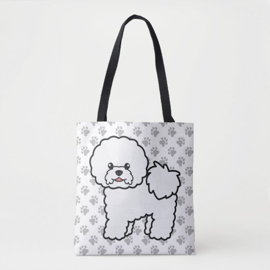 Bichon Frise Cute Cartoon Dog & Paws Draagtas (Voorkant)