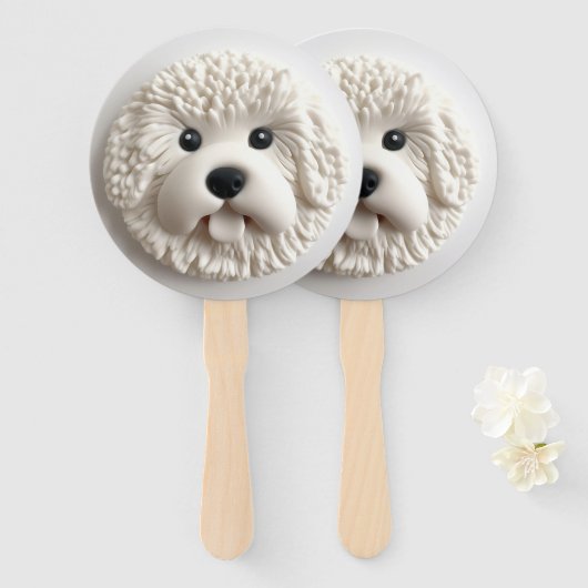 Bichon Frise Dog 3D geïnspireerd Handwaaier (Voorkant en achterkant)