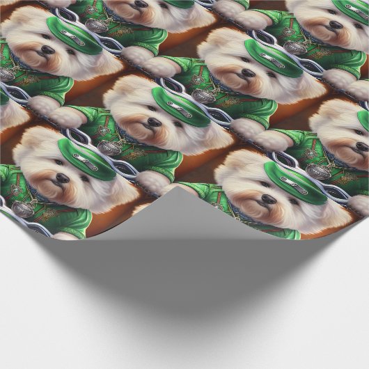 Bichon Frisé Dog Driving Bike St. Patrick's Day Cadeaupapier (Hoek)