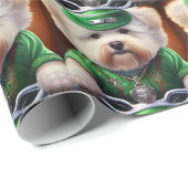 Bichon Frisé Dog Driving Bike St. Patrick's Day Cadeaupapier (Rol Hoek)