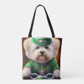 Bichon Frisé Dog Driving Bike St. Patrick's Day Draagtas (Achterkant)